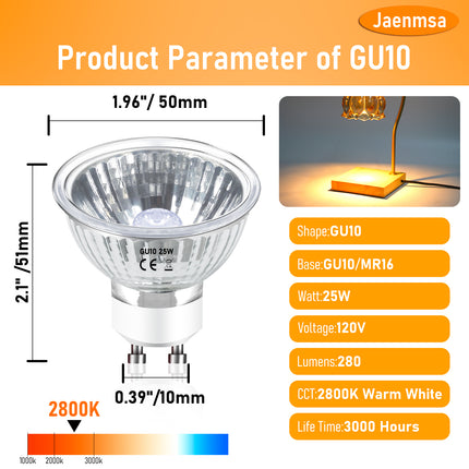 GU10 Halogen Light Bulbs 35W 50W 120V, MR16 GU10+C Light Bulb 6Pcs, 2800K Warm White Dimmable 35 Watt GU10 Halogen Bulbs 2 Pin Replacement for Candle Warmer Lamp,Track Light Bulbs,Hood Light Bulbs