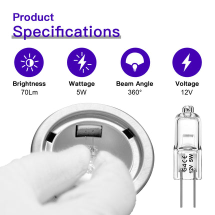 Jaenmsa 12 Pack G4 Halogen Bulbs 20W 10W 12V 2800K 2 Pin for Cooker Hood Kitchen Living Room Bedroom