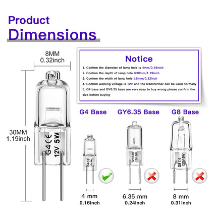 Jaenmsa 12 Pack G4 Halogen Bulbs 20W 10W 12V 2800K 2 Pin for Cooker Hood Kitchen Living Room Bedroom