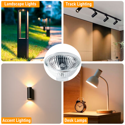 MR16 Halogen Bulbs 50W,6 Pack 12V 50W MR16 Light Halogen Bulbs 2 Pin GU5.3 Base Dimmable with Clear Glass Cover,High Output 2700K Warm White MR16 Light Bulb for Landscape Lights, Track Lights