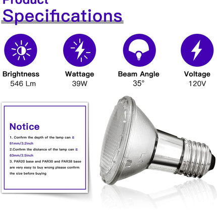PAR20 39W 50W 120V Floodlight Bulbs, 2 Pack PAR20 39 Watt ECO Halogen Light Bulbs E26 120V Reflector Dmimable Warm White 2800K for Track Lighting & Hood Range Light Bulbs, 4-in Recessed Can