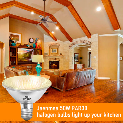 Par30 Halogen Light Bulbs 50W 120V, Short Neck Par30 Flood Light Bulbs,Dimmable 2700K Warm White, 6Pcs Halogen Bulbs E26 Base for 5-6in Recessed/Ceiling Cans/Accent/Tracking Lighting